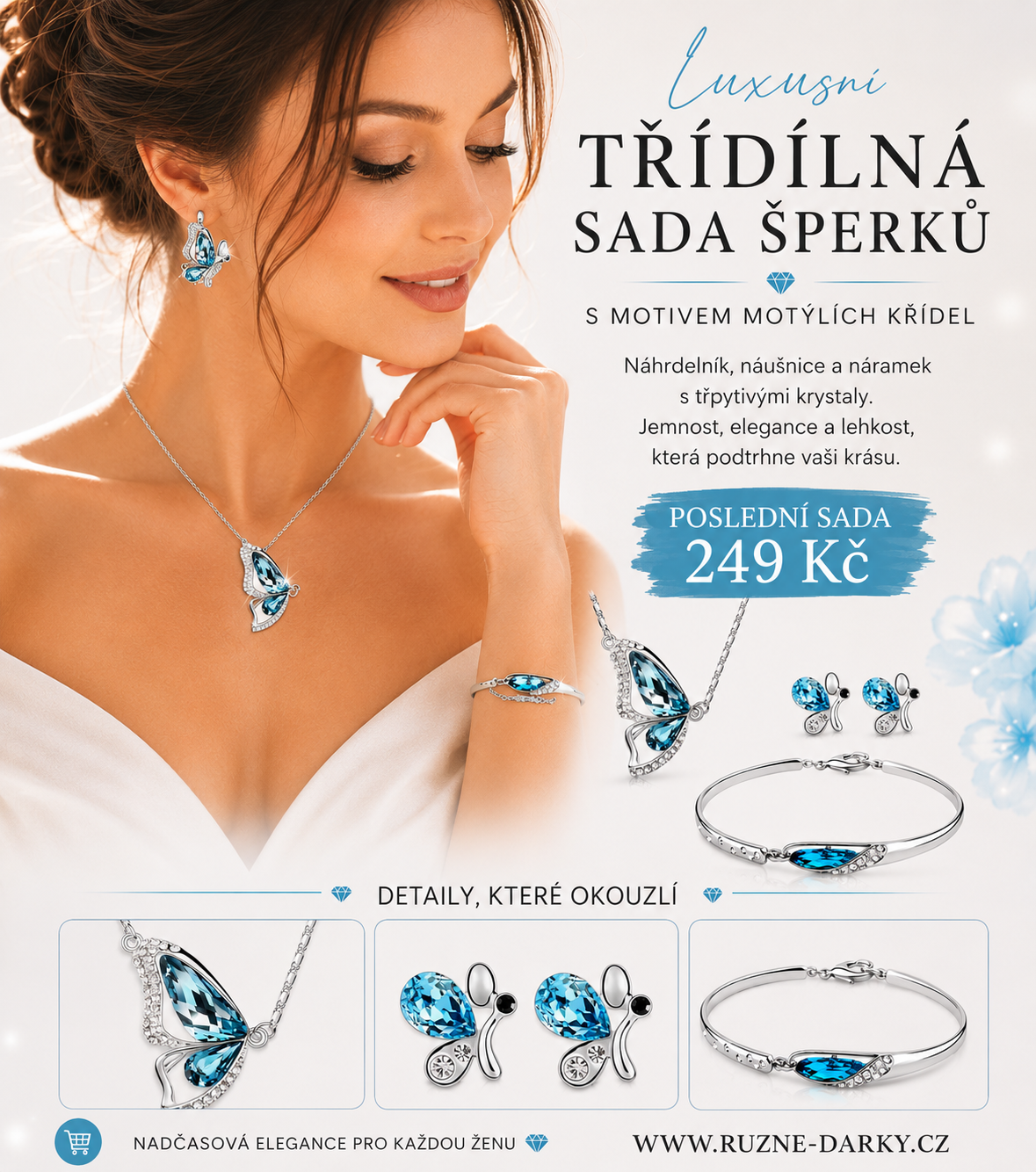Luxusní třídílná sada šperků s motivem motýlích křídel