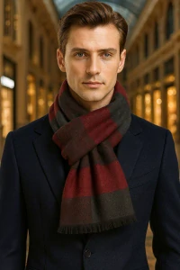 Módní pánská šála s bordó bloky