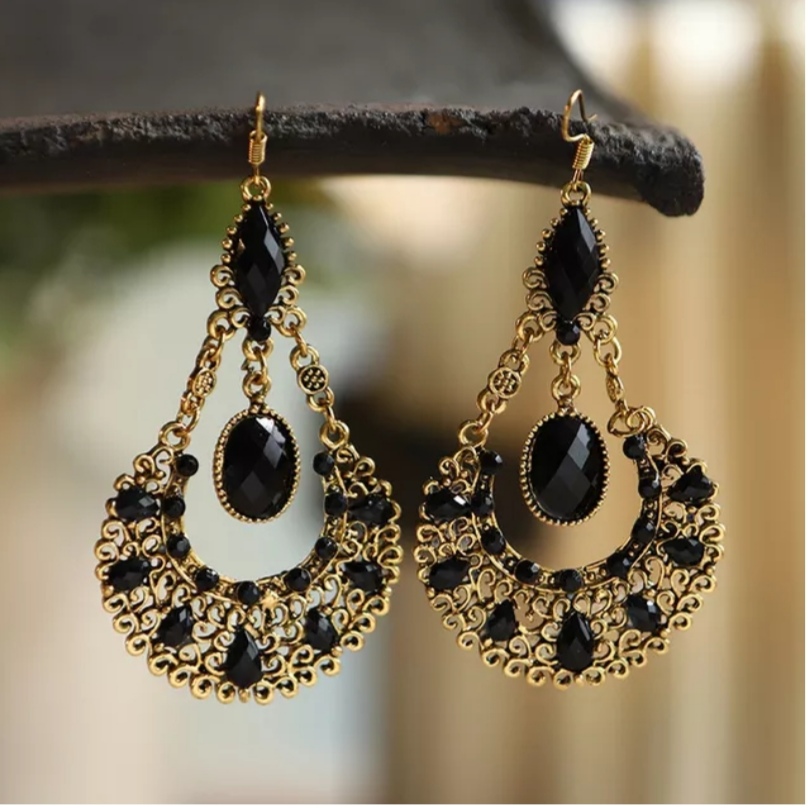 Dlouhé velké orientální náušnice 7x5 cm