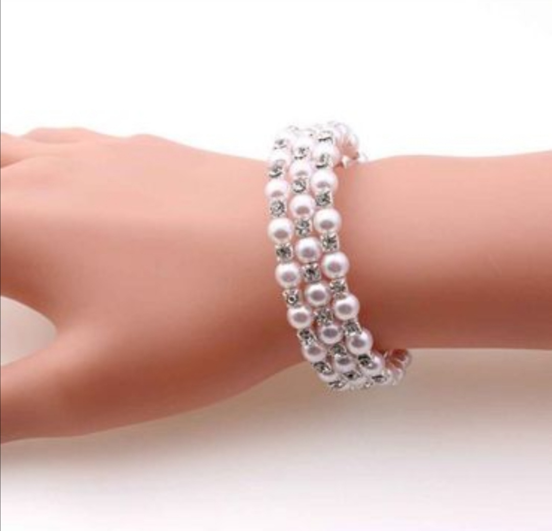 Perličkový náramek s kamínky třívrstvý