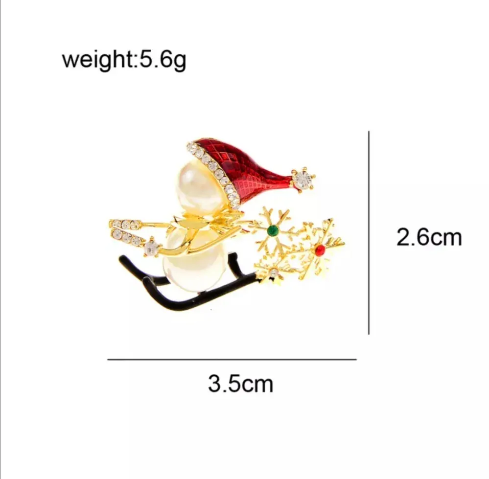 Brož vánoční sněhulák na lyžích