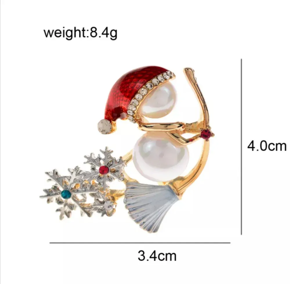 Brož vánoční sněhulák na koštěti