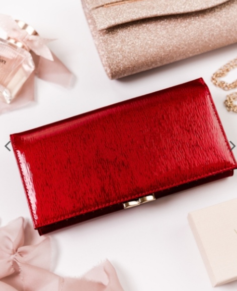 Velká dámská kožená lakovaná peněženka Lorenti červená hladká