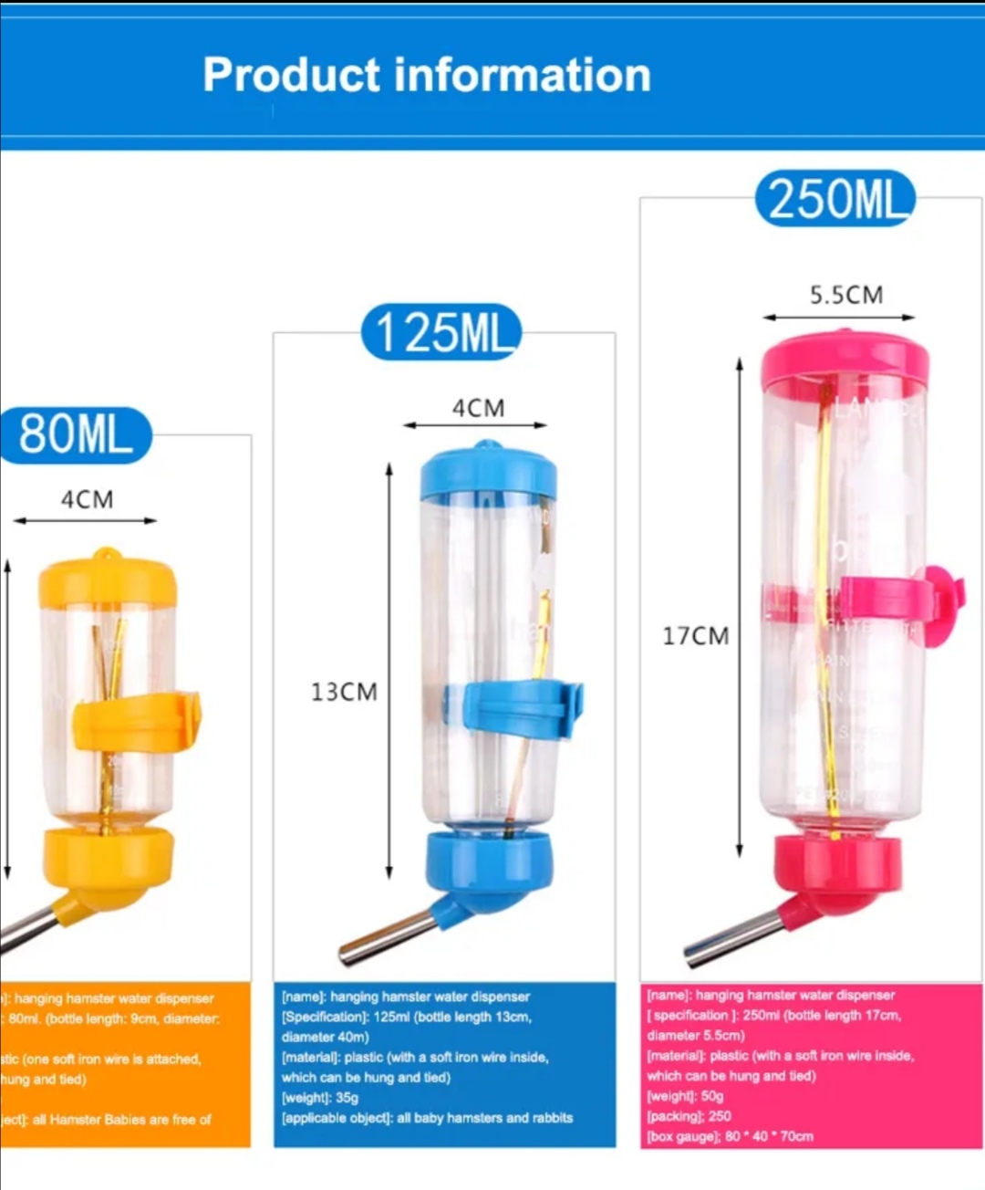 Pítko pro hlodavce 125 ml s upevněním na klec