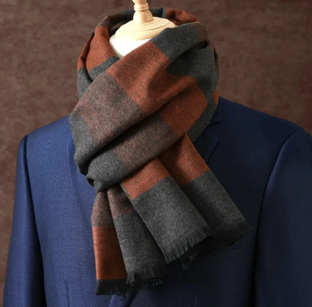 Pánská módní šála s oranžovými bloky