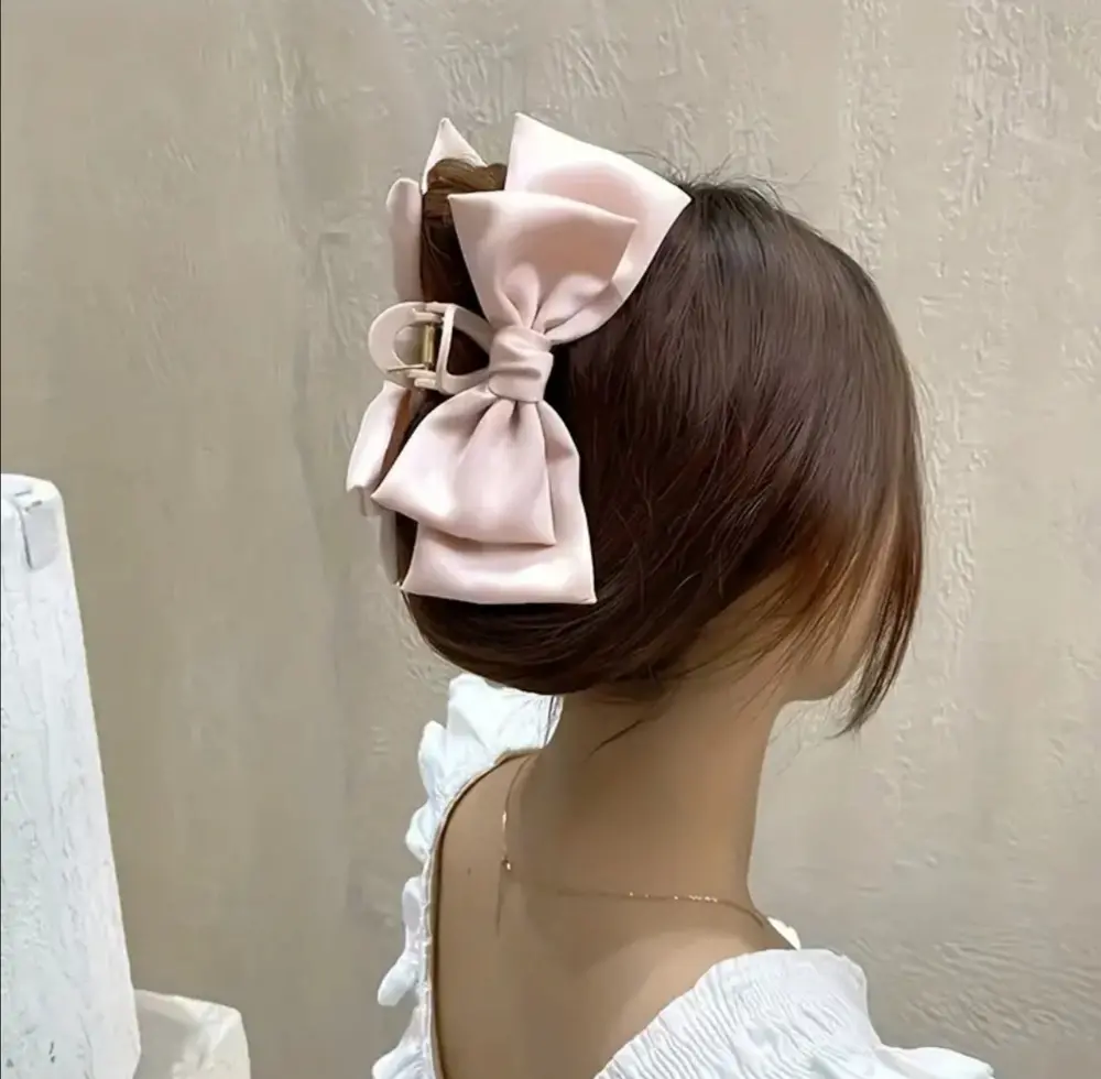 Velká saténová spona do vlasů růžová 
