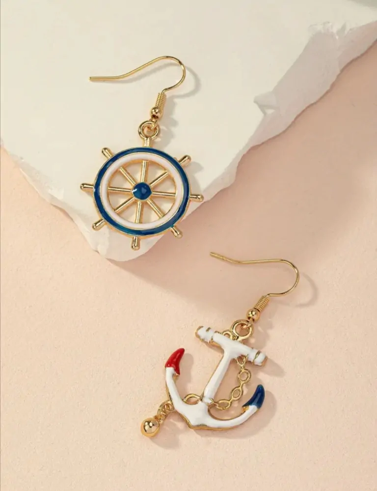Krásné visací náušnice kotva a kormidlo 