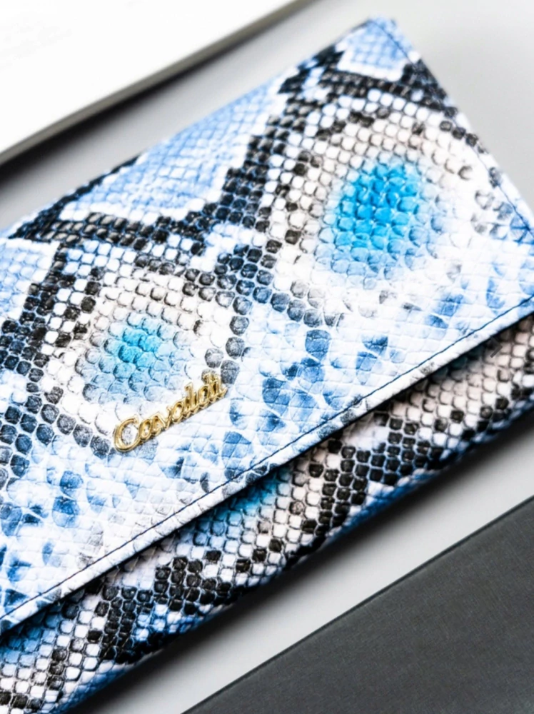 Velká dámská peněženka 4U Cavaldi vzor hadí kůže modrá 