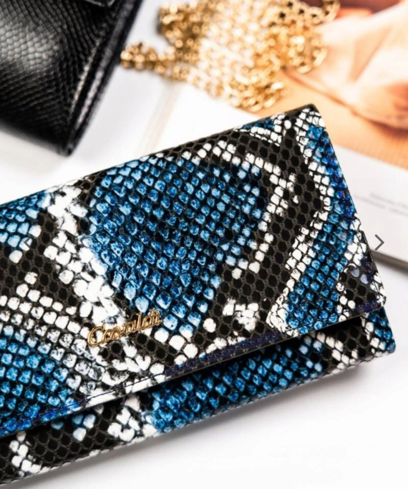 Prostorná dámská peněženka 4U Cavaldi hadí vzor modrá