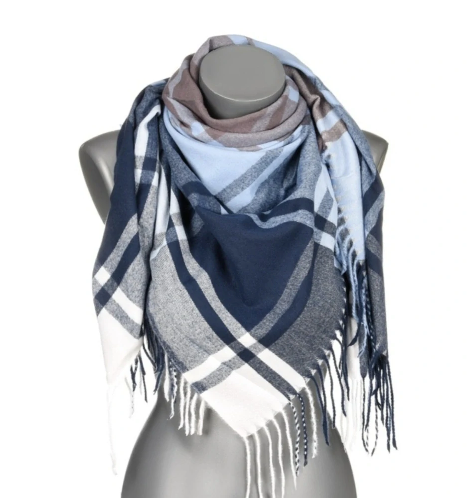 Kašmírová Versoli velká dámská módní šála modrá kostka