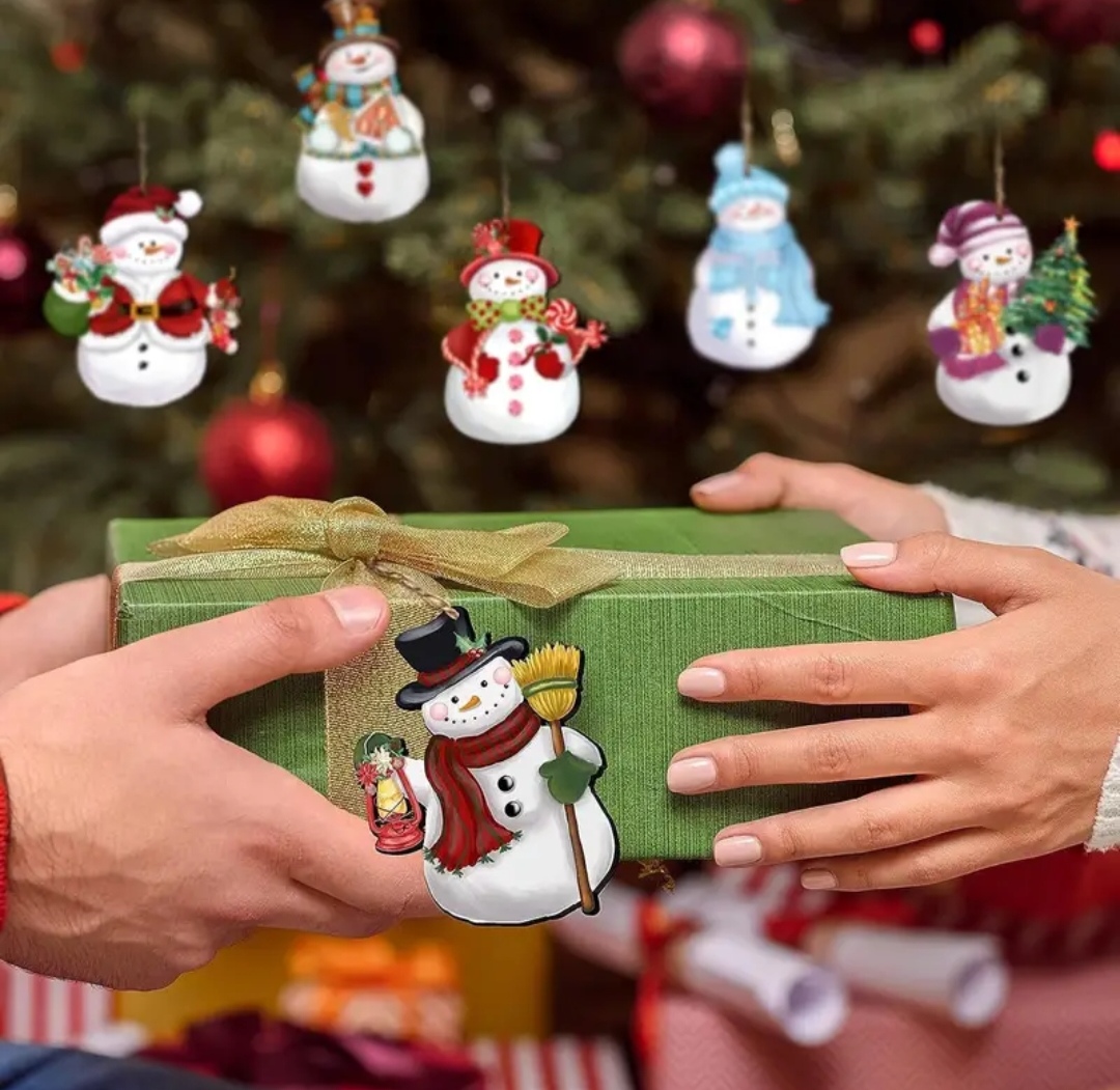 Vánoční dřevěná dekorace sněhulák 24 kusů 