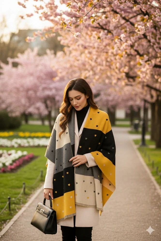 Designová šála s motivem srdcí