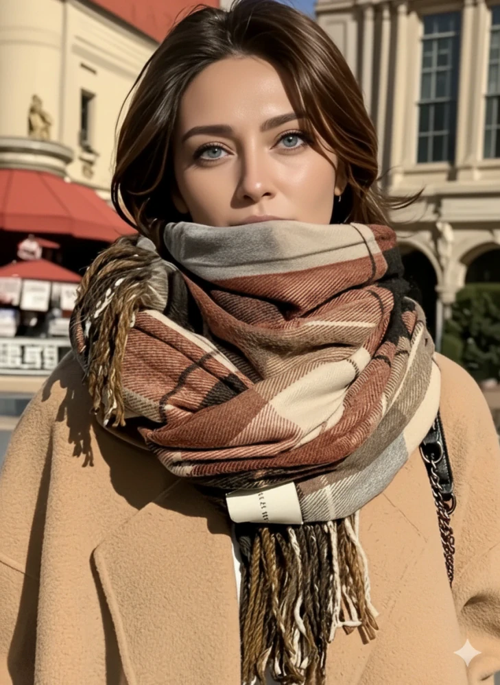 Luxusní kostkovaná šála v hnědých tónech 