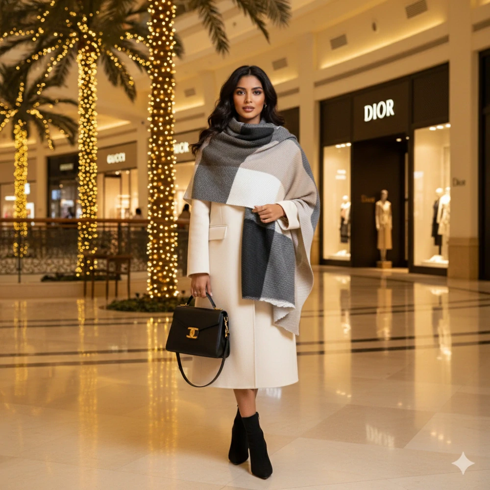 Luxusní žebrovaná zimní šála - šedo béžová