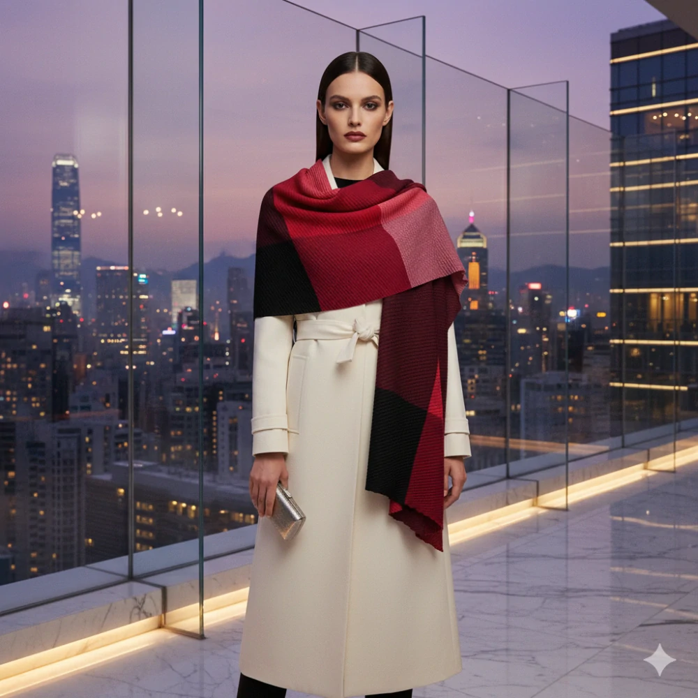 Luxusní dámská zimní žebrovaná šála - červená