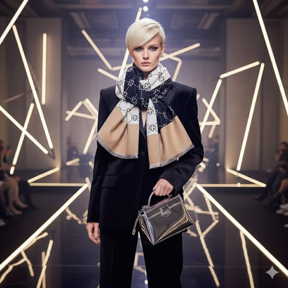 Luxusní zimní monogramová šála