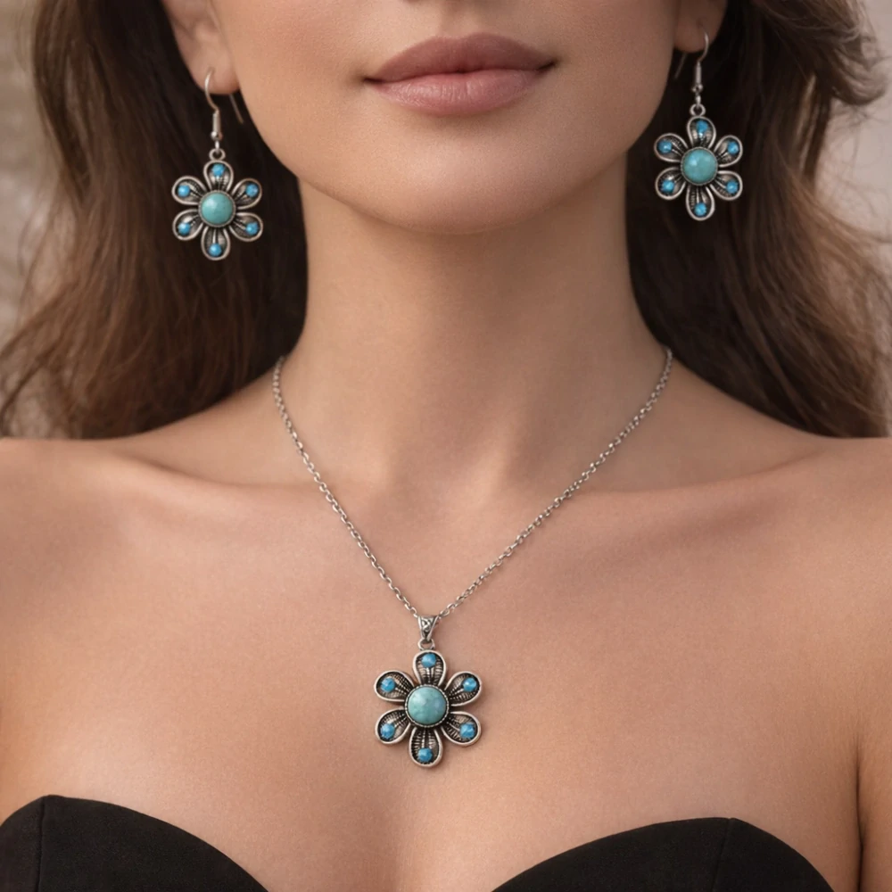 Tyrkysová květinová sada šperků 