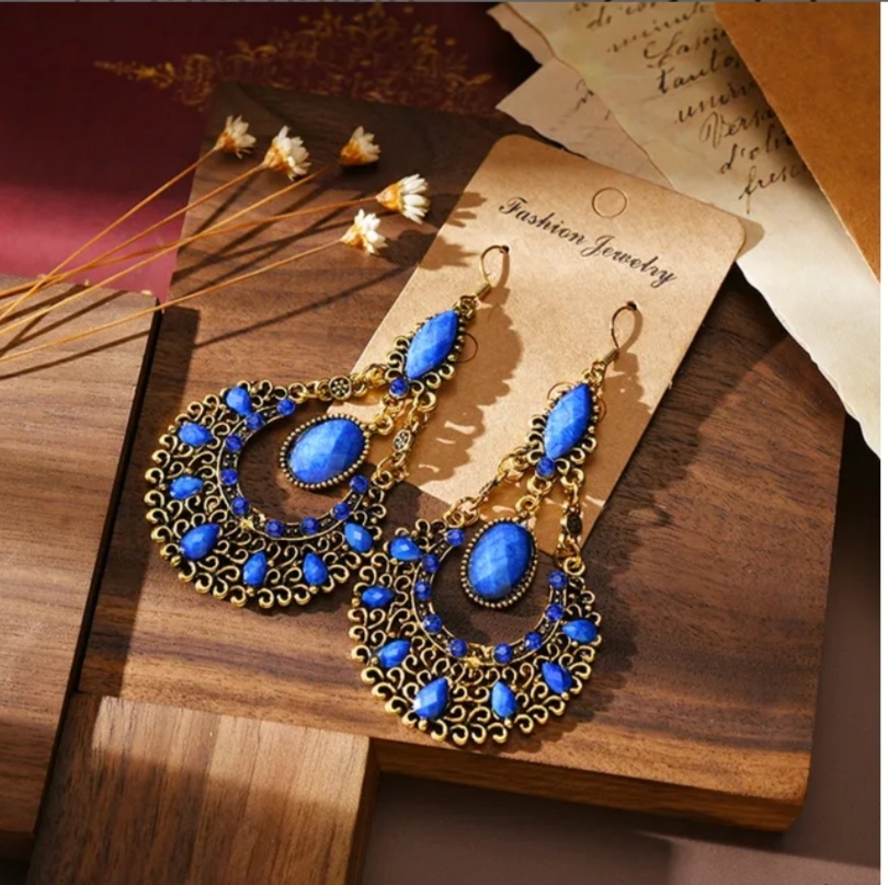 Dlouhé velké orientální náušnice 7x5 cm