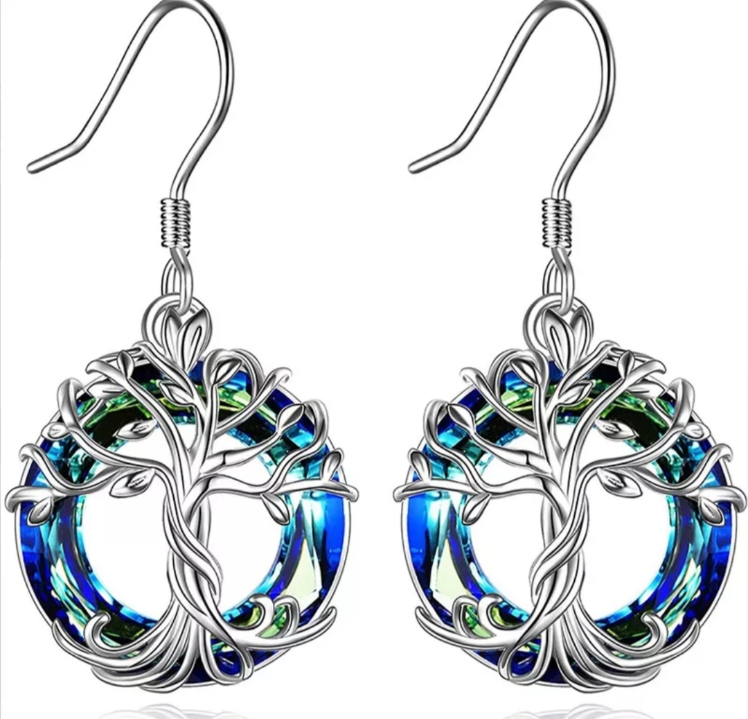 Náušnice strom života modrý krystal