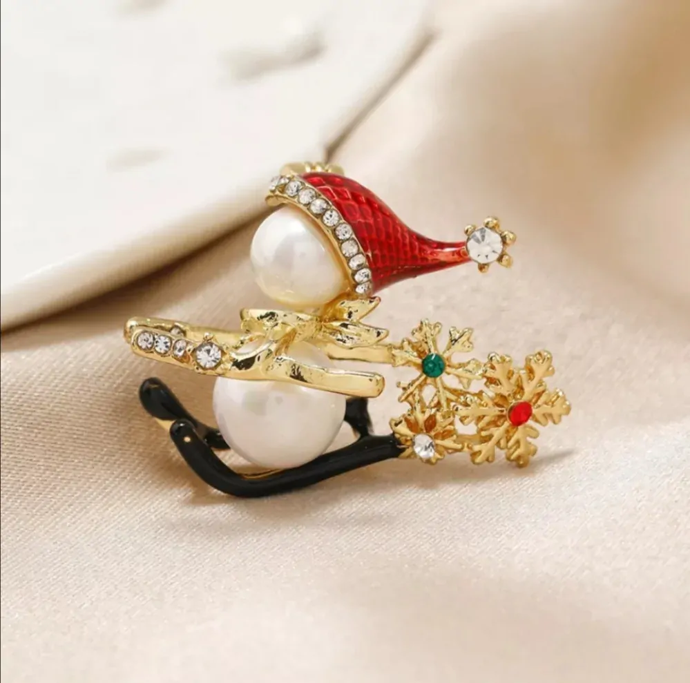 Brož vánoční sněhulák na lyžích