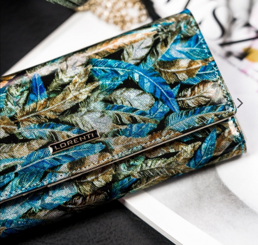 Velká dámská kožená lakovaná peněženka Lorenti peří 