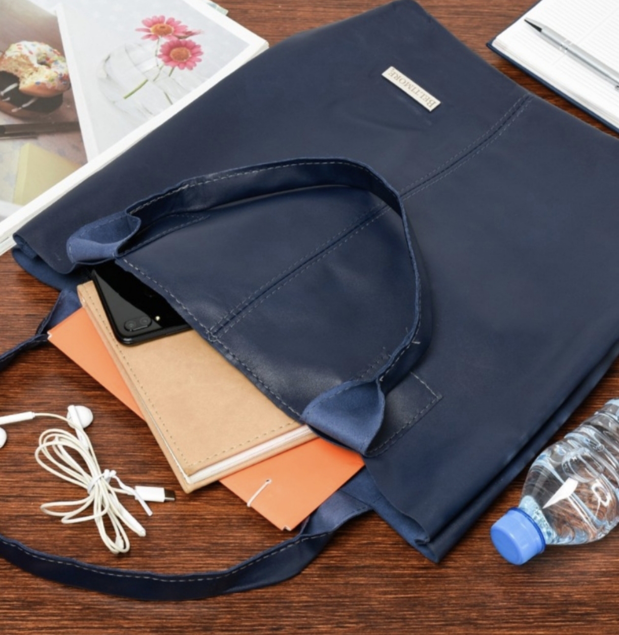 Luxusní velká dámská kožená kabelka Beltimore Blue Elegance 