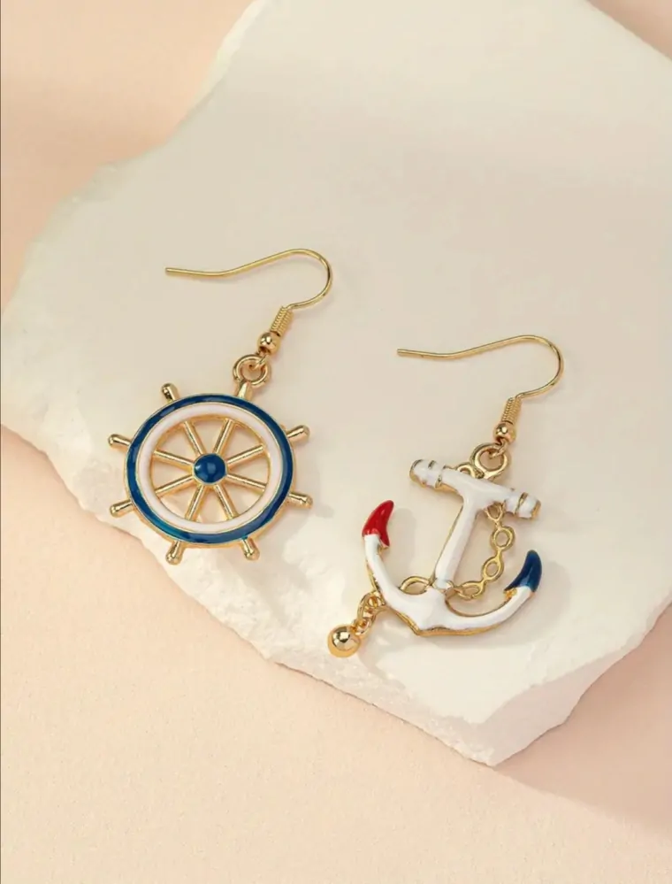Krásné visací náušnice kotva a kormidlo 