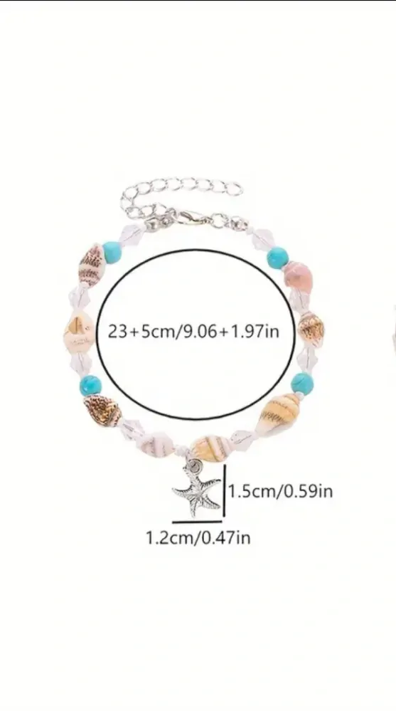 Řetízek na nohu s přívěsky mušliček a mořskou hvězdou 