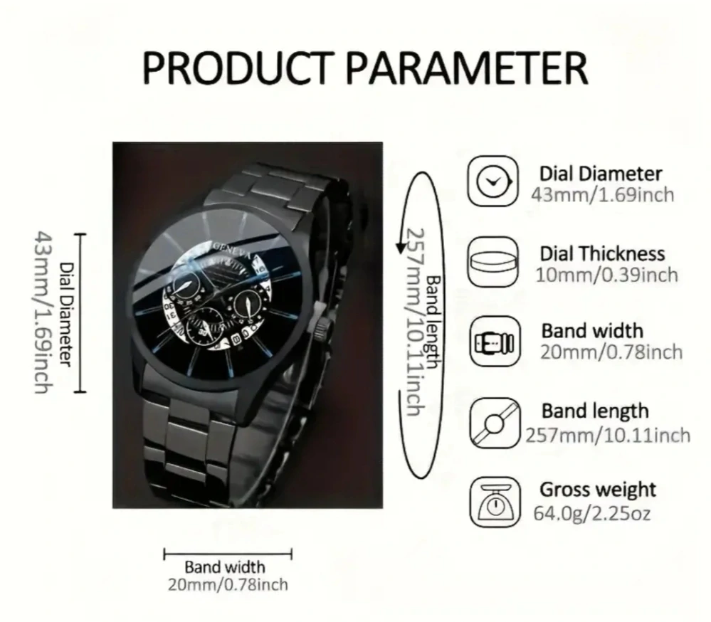 Elegantní 2 dílná sada pánských hodinek Geneva s náramkem 