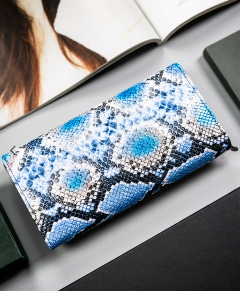 Velká dámská peněženka 4U Cavaldi vzor hadí kůže modrá 