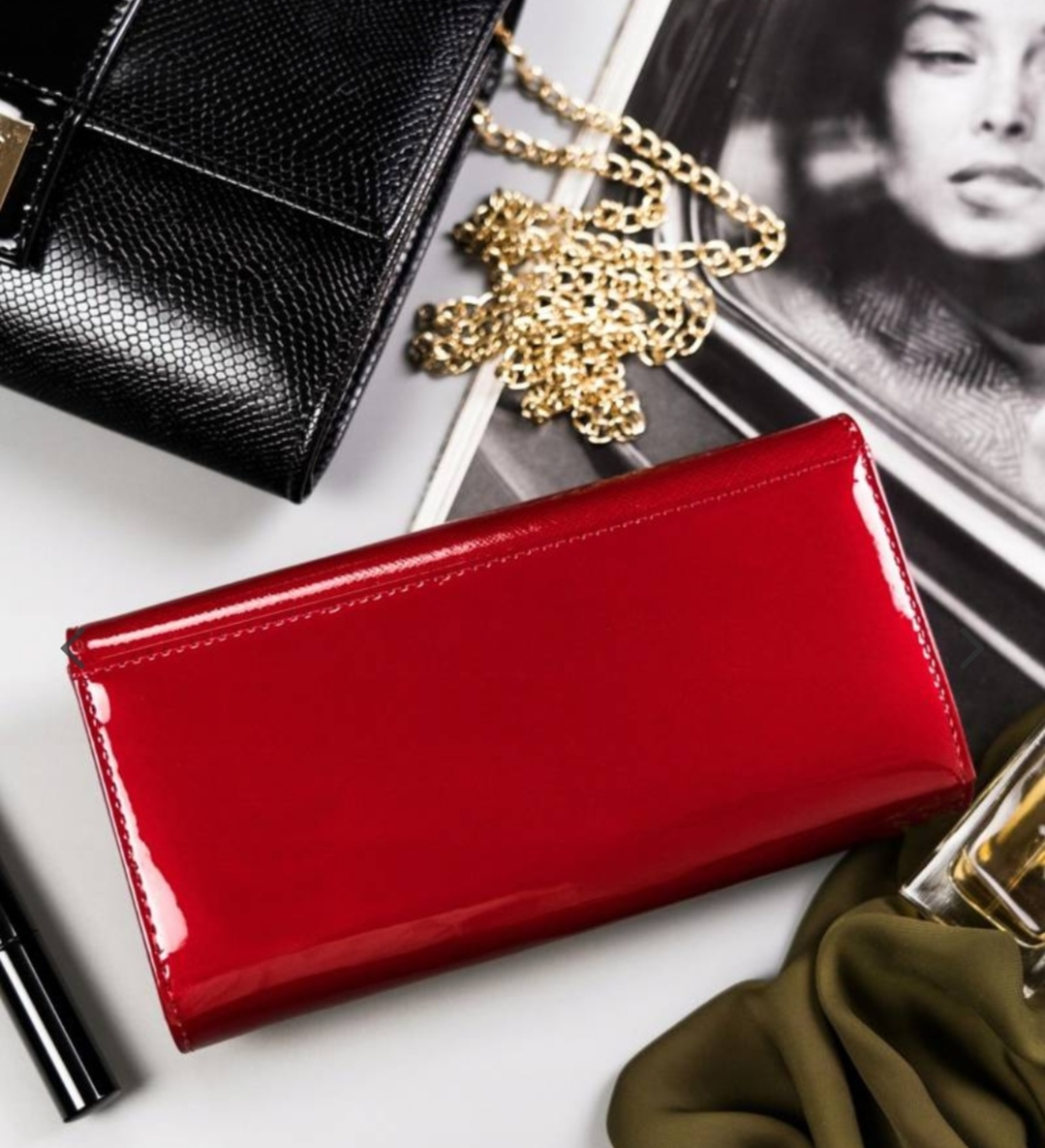 Velká dámská kožená lakovaná peněženka Rovicky na patentku