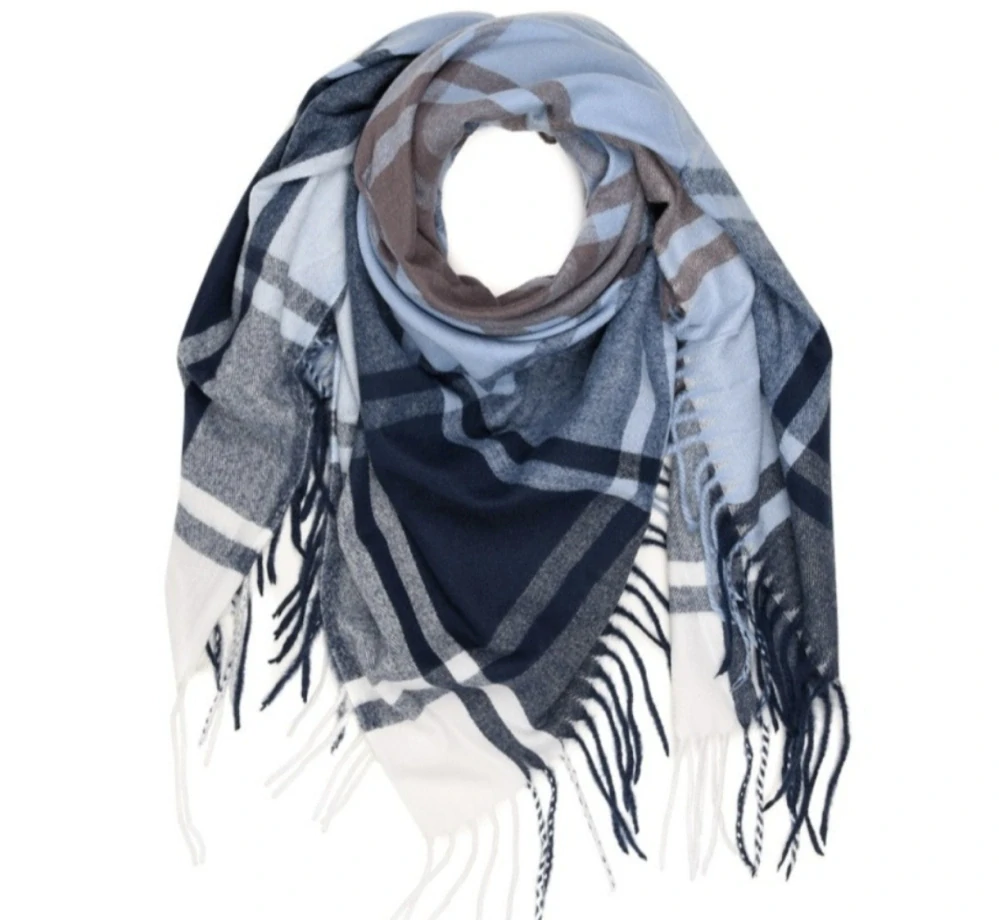 Kašmírová Versoli velká dámská módní šála modrá kostka