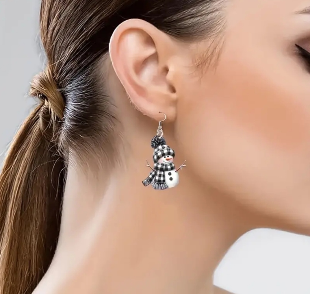 Tématické zimní náušnice sněhulák 