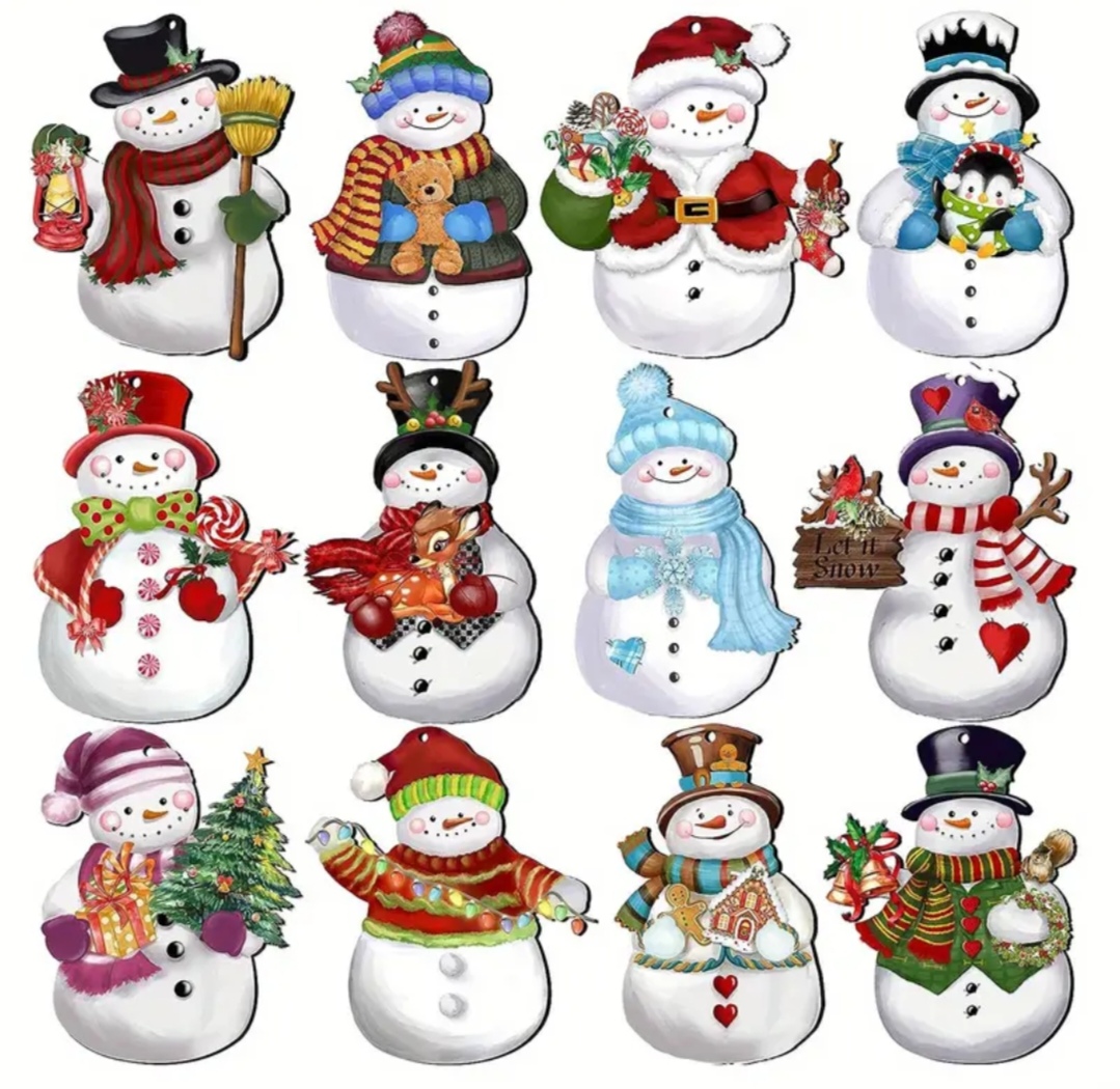 Vánoční dřevěná dekorace sněhulák 24 kusů 