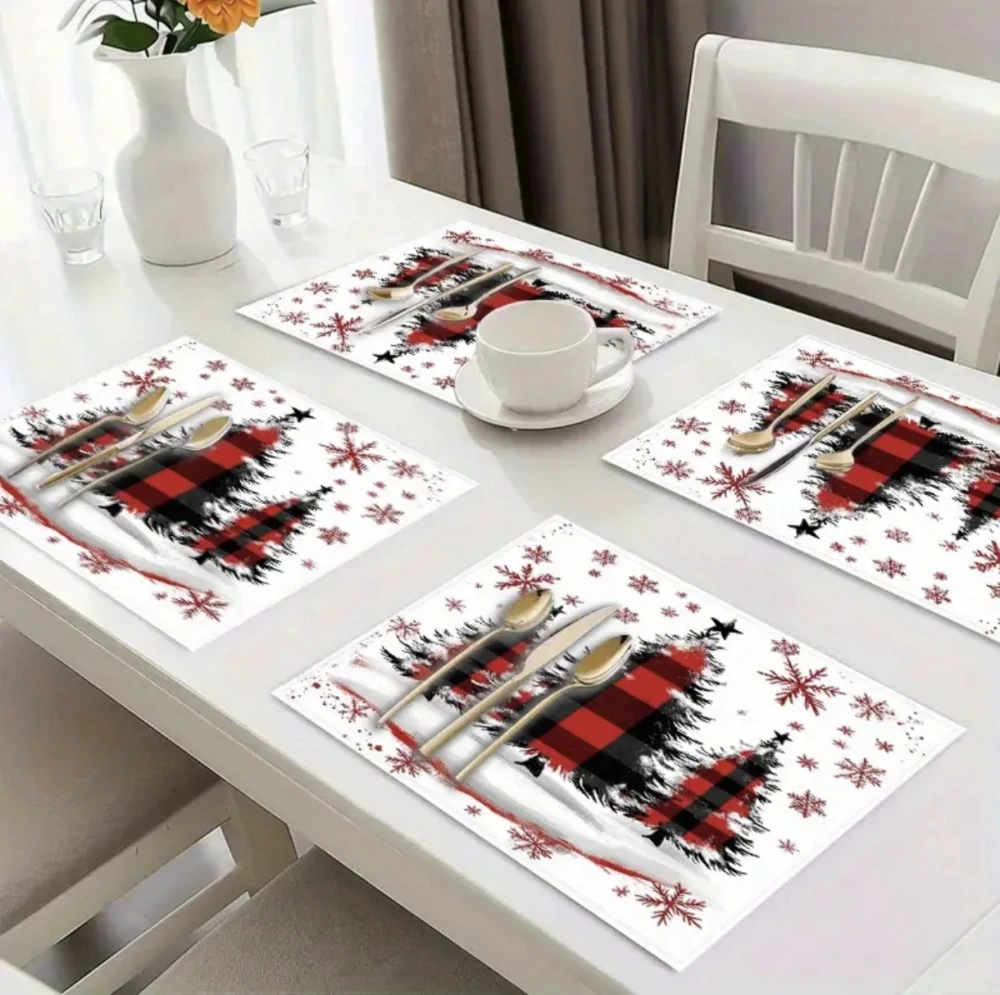 Luxusní sada vánoční prostírání - kostkované stromky 30 x 45 cm