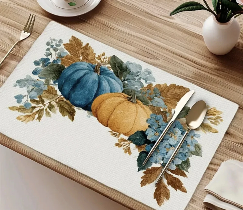 Podzimní prostírání s motivem dýní a květin