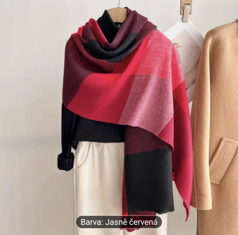Luxusní dámská zimní žebrovaná šála - červená