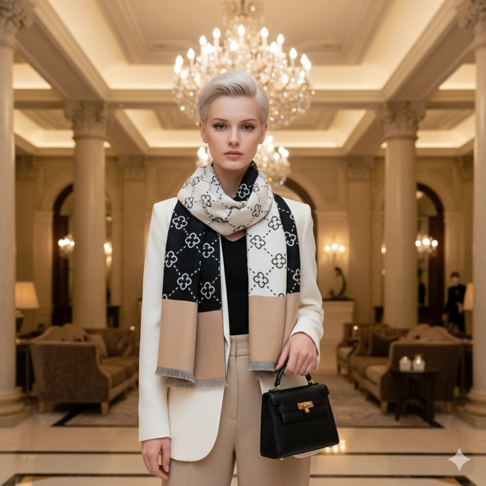 Luxusní zimní monogramová šála