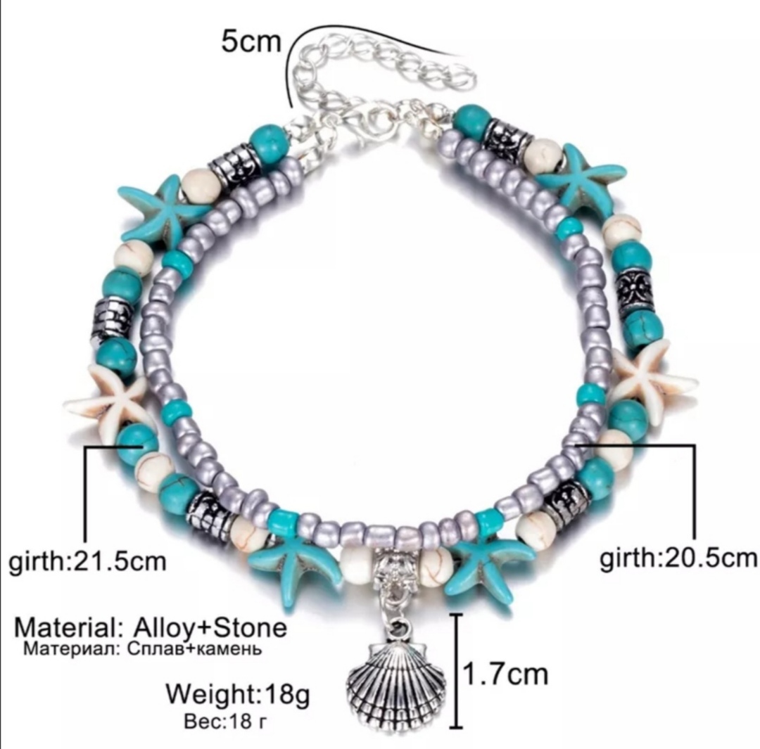 Dvojitý řetízek na nohu s tyrkysovými doplňky 