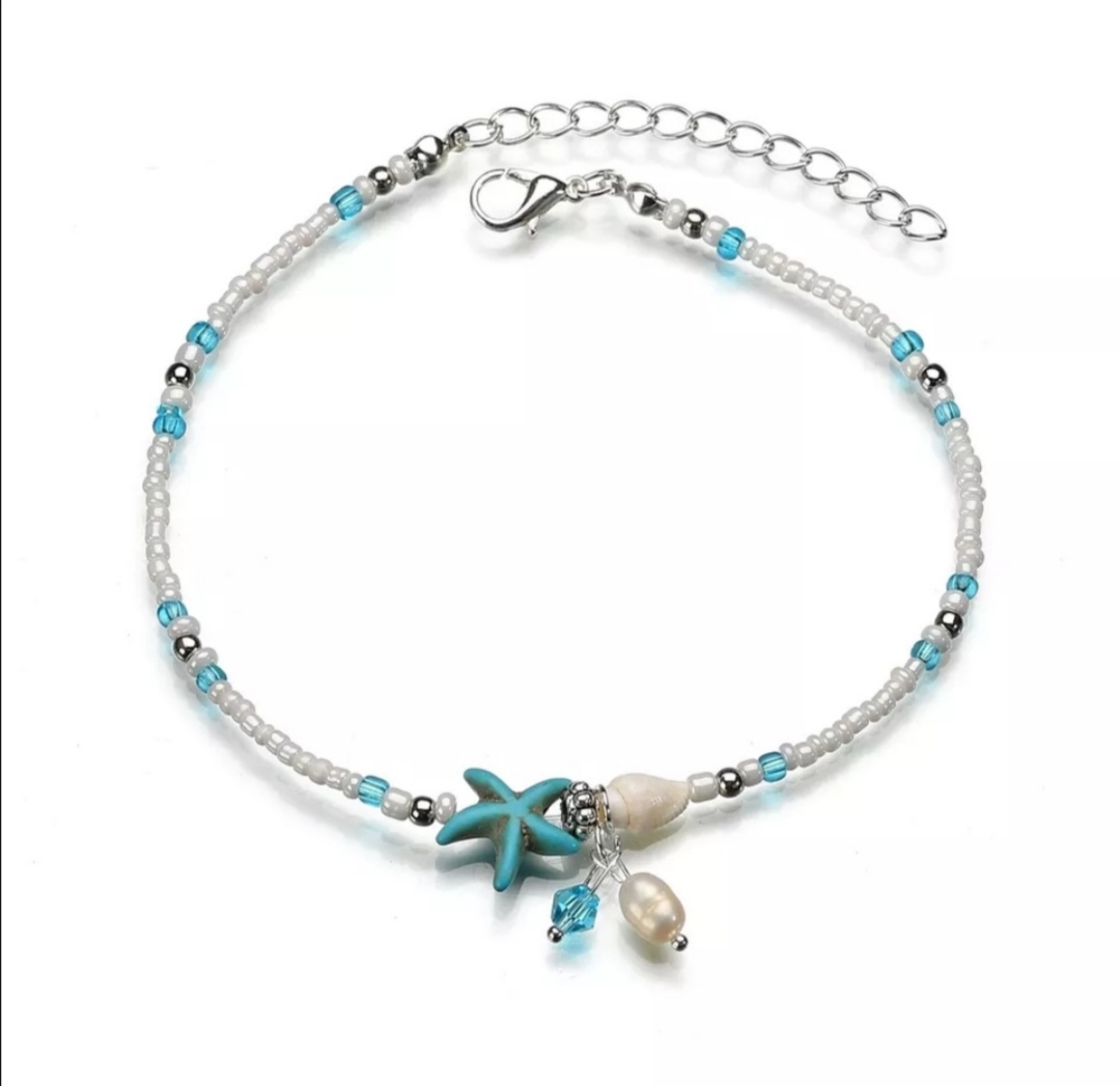 Řetízek na nohu jednoduchý s hvězdou a mušličkou