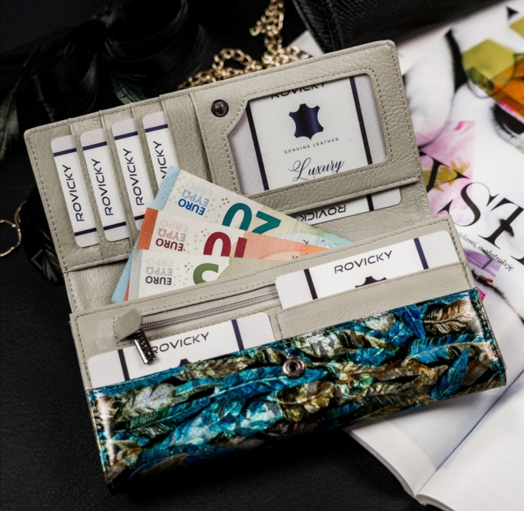 Velká dámská kožená lakovaná peněženka Lorenti peří 