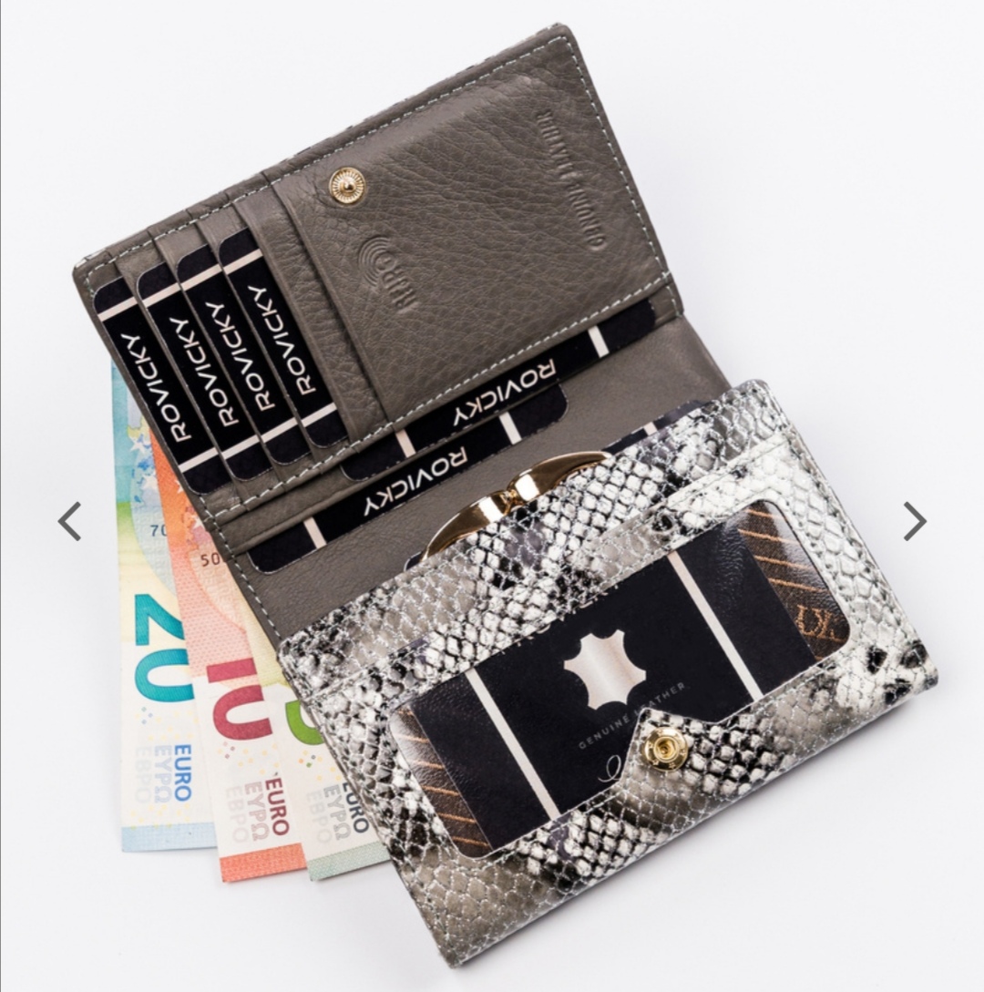 Střední dámská kožená lakovaná peněženka Rovicky stříbrná 