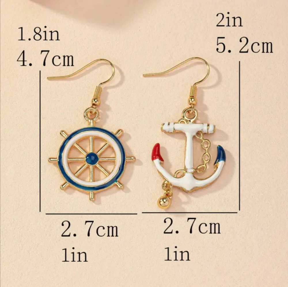 Krásné visací náušnice kotva a kormidlo 