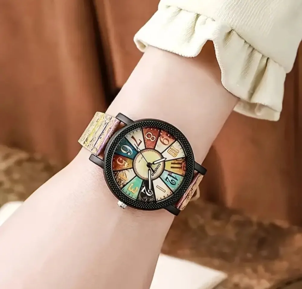 Dámské hodinky v retro stylu imitace dřeva 