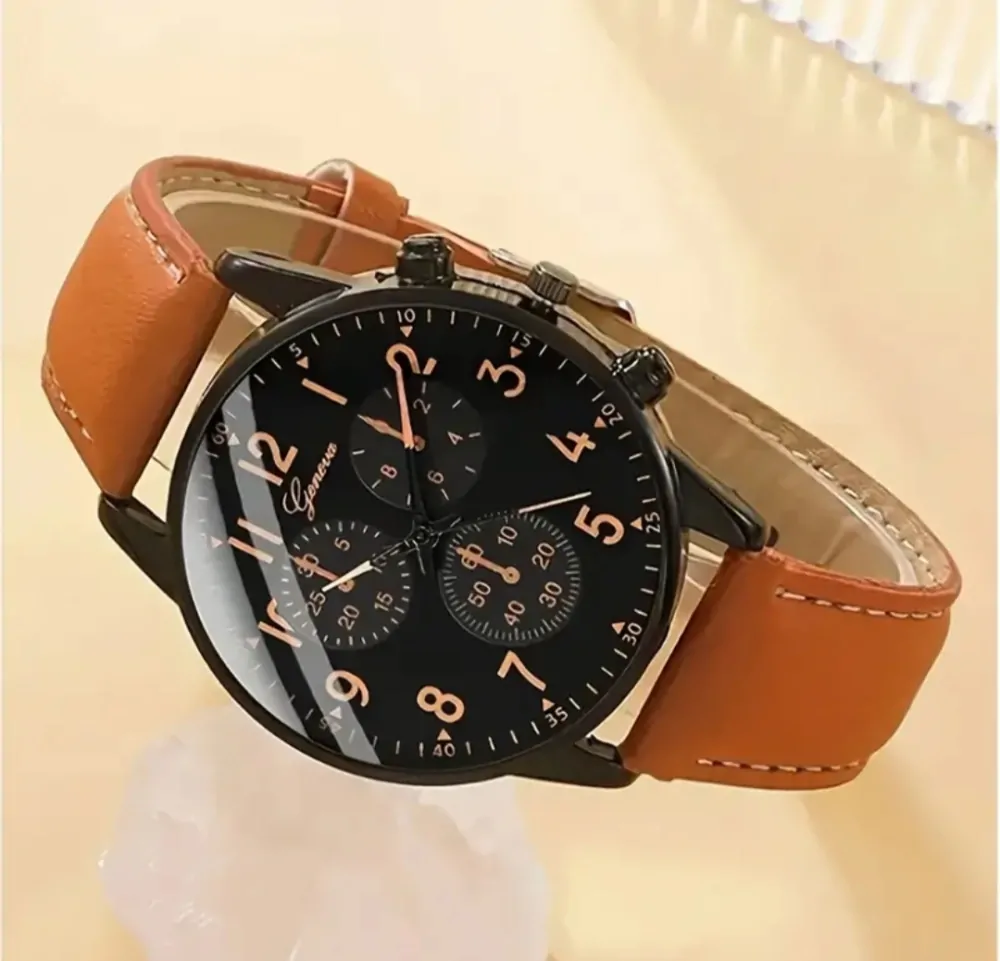 Pánská sada hodinek Geneva v hnědé barvě s náramky