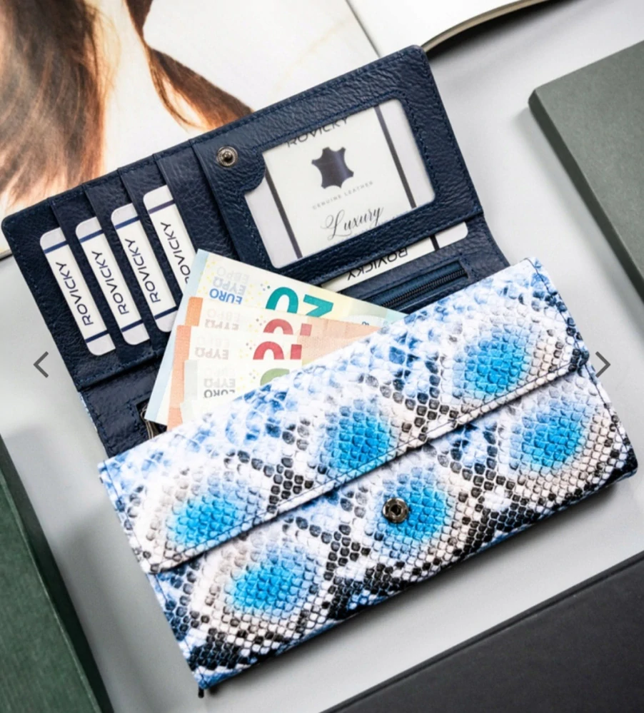 Velká dámská peněženka 4U Cavaldi vzor hadí kůže modrá 