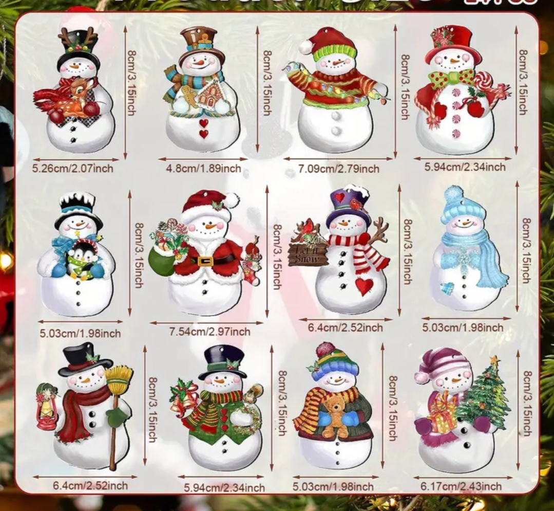 Vánoční dřevěná dekorace sněhulák 24 kusů 