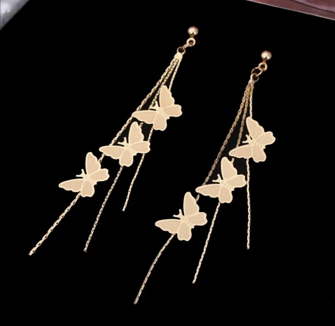 Krásné dlouhé náušnice s motýlky 8 cm