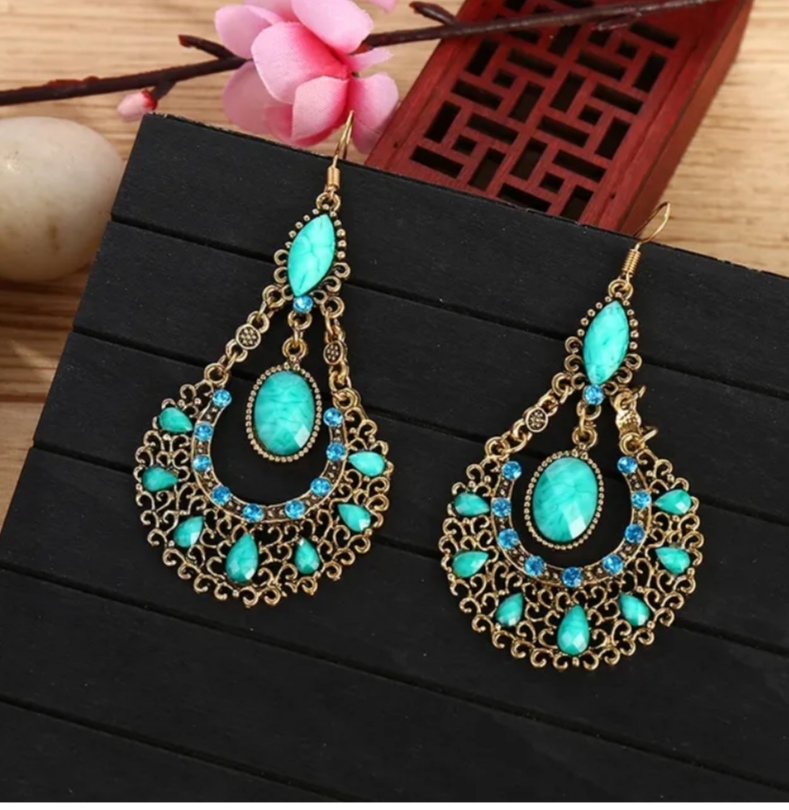 Dlouhé velké orientální náušnice 7x5 cm