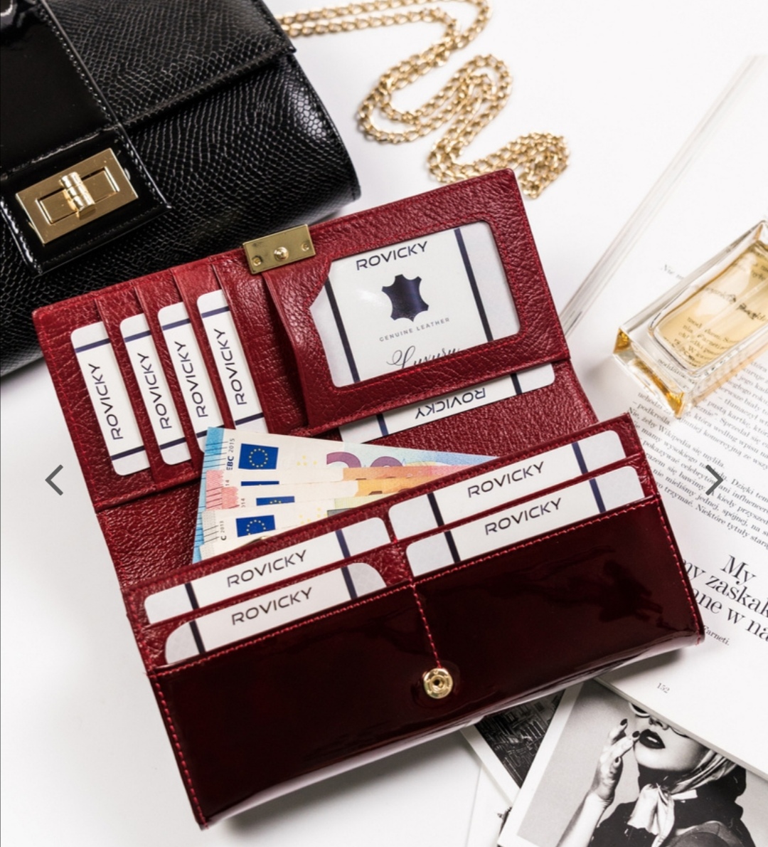 Prostorná dámská kožená lakovaná peněženka Rovicky vínová 